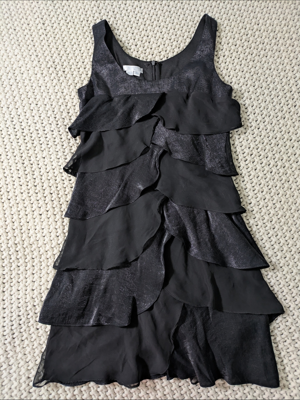 London Times Black Tiered Ruffle Cocktail Dress